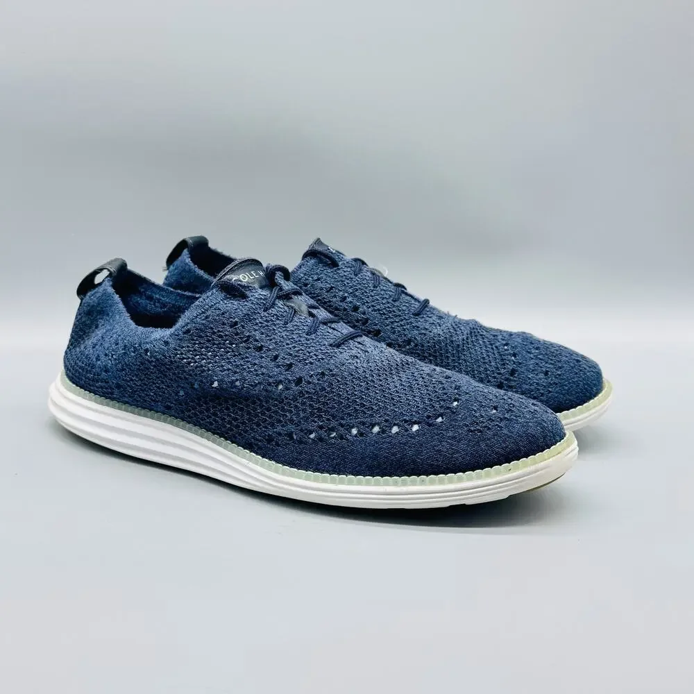 Cole Hann Shoes Mens 10 Navy Blue Knit Lightweight Lace Up Original Grand